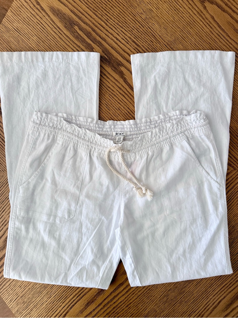 ROXY Oceanside Linen Blend Wide Leg Pants - Sea Salt White - Picture 3 of 10